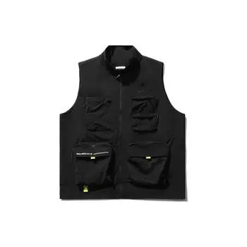 Li Ning CF Sports Fashion Series однотонный многокарманный рабочий жилет с буквенным принтом и воротником-стойкой, мужские жилеты черного цвета AMDR049-1 L