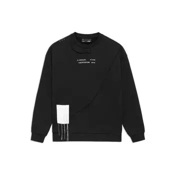 Li-Ning Cf Sports Life Series Wu Hua Tian Bao - Six Utensils Qiong Yao Свободный свитер с круглым вырезом и вышивкой, топ унисекс, черный AWDS595-2 XXL