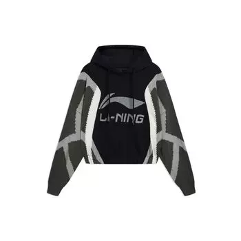 Li Ning CF Su Series большой логотип напечатанный капюшон сплайсированный пуловер длинный рукав толстовка женская толстовка черный AWBS036-2 XL