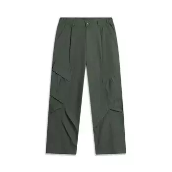 Li Ning CF Suo однотонные свободные широкие удобные повседневные брюки мужские низ темно-зеленого цвета AKXU503-1 M