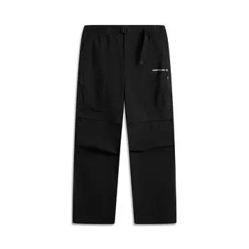 Li Ning CF Suo однотонные универсальные водонепроницаемые свободные прямые повседневные брюки с двойной складкой мужские низы черного цвета AYKV213-4 XXL