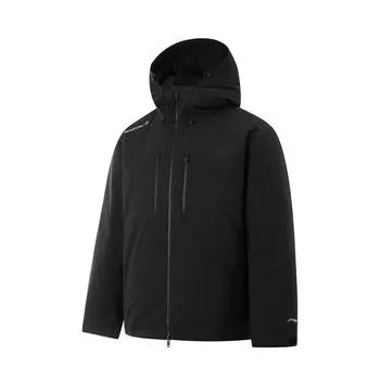 Li Ning CF Suo Red Velvet Hot Pot Down Jacket Waterproof Solid Color Duck Down warm Hooded Free Short Sleeve Men Jacket Black AYMU221-5 M