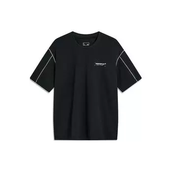 Li Ning CF свитер с круглым вырезом и коротким рукавом с принтом букв футболка мужские топы черный ATSU609-1 S