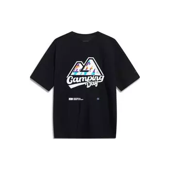 Li-Ning Футболка унисекс с коротким рукавом и круглым вырезом с принтом Wild Letter Mountain Series, черная, AHST539-3 L