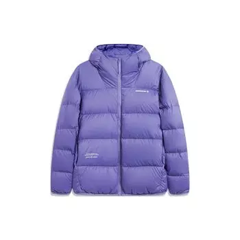 Li Ning CF Trace Short Hooded Letter Print Down Jacket Men Jacket Ocean-Crystal-Purple AYMT287-4 XL