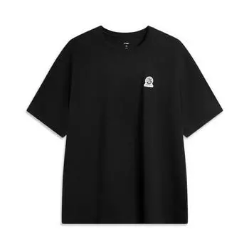 Li Ning CF Уличная спортивная простая универсальная футболка с круглым вырезом и коротким рукавом Мужские топы Черный ATSV177-1 M