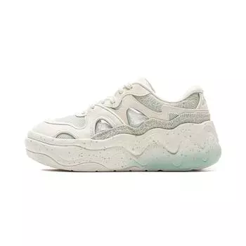 Li Ning Cheese 3.0 Классические Универсальные Ретро Толстая Подошва Амортизация Нескользящие Износостойкие Низкие Кеды Женские кроссовки Бело-зеленые AGCV154-5 35