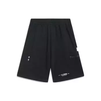 Li-Ning Прямые спортивные шорты из серии China Culture с буквенным принтом, мужские брюки черного цвета AKST417-2 L
