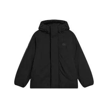 Li-Ning China Culture Series, однотонная свободная короткая хлопковая куртка с капюшоном, мужская верхняя одежда, черный AJMT097-2 XL