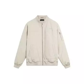 Li-Ning Китайская культура серии однотонный бейсбольный воротник свободная хлопковая куртка мужская верхняя одежда рассветно-серый AJMT095-1 XL