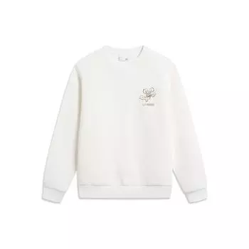 Li-Ning Серия китайской культуры с цветочным принтом алфавита, свободный пуловер, свитшот, женские топы, Off-White AWDT760-2 L