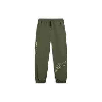 Li-Ning Чистый цвет, свободные трикотажные спортивные брюки на шнурке, мужские низы, темно-оливково-зеленый AYKT561-5 S