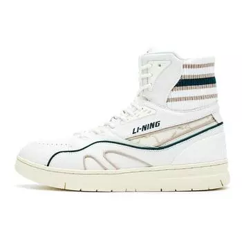 Li Ning Classic Series кожаные повседневные модные высокие кроссовки для скейтбординга мужские кроссовки темно-зеленые ALFR105-1 41
