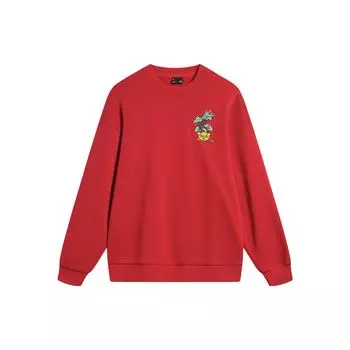 Li Ning Cny Wanshi Qingsong Series Zodiac Year New Year Cartoon Print Round Neck Free Pullover Casual Long Sleeve Sweatshirt AWDU763-2 M