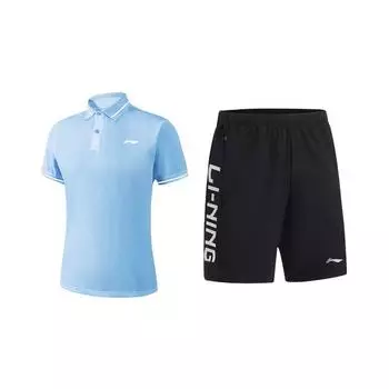 Li-Ning College Style Fashion Comfortable Short Sleeve Breathable Quick Dry Shorts Casual Sports Suit Unisex suit YPLT041-5+YKSV115-1 M