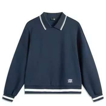 Li-Ning Color Block Comfortable Breathable Versatile Polo Neck Loose Sweatshirt Women sweatshirt Deep-Navy-Blue AWDV406-3 XS