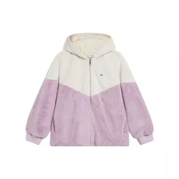 Li Ning Color Block флисовая куртка с капюшоном и длинными рукавами женская верхняя одежда Off-White Lotus-Pink Purple AFDT658-4 L