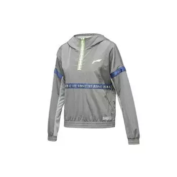 Li Ning Color Block Half Zip Sports Hoodie Women Jackets Gray AFDR004-2 S