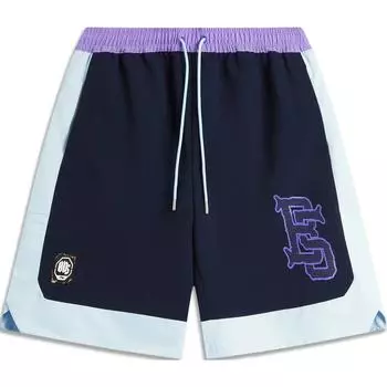 Li Ning Color Block Letter Mid Waist Drawstring Straight Leg Sports Shorts Men shorts Deep-Navy-Blue Sky-Blue AKSU117-5 L