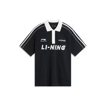 Li-Ning Color Block Letter Print Pullover Short Sleeve Polo Shirt Men tops Black APLU237-2 XL