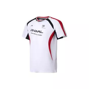 Li-Ning Color Block Letter Print Round Neck Casual Short Sleeve T-Shirt Unisex Tops White ATSSA91-2 L