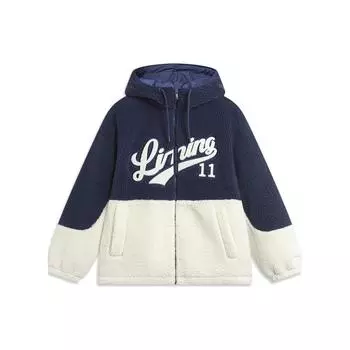 Li Ning Color Block Letter Print Теплая свободная короткая хлопковая куртка с капюшоном Куртка унисекс темно-синего цвета AJMT245-3 S