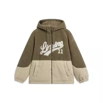 Li Ning Color Block Letter Printed Hooded Теплая свободная короткая хлопковая куртка из искусственной овчины Куртка унисекс темно-коричневого цвета AJMT245-5 L