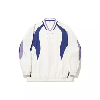 Li Ning Color Block Letter Stand Collar Pullover Sports Loose Sweatshirt Men sweatshirt Off-White Shadow-Purple Blue ATLU035-1 L