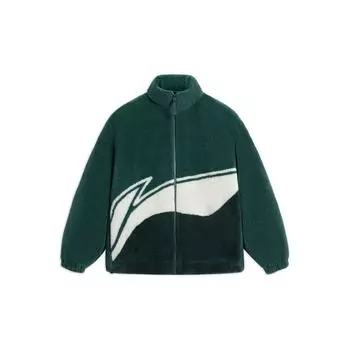 Li Ning Color Block Logo Повседневная куртка из овечьего флиса с воротником-стойкой из хлопка, унисекс, верхняя одежда, цвет утиный зеленый AJMS107-8 S