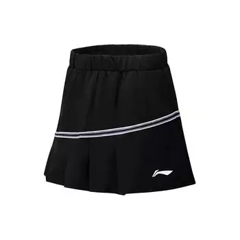 Li Ning Color Block Mid Waist Плиссированная прямая повседневная юбка Женские юбки черного цвета ASKU120-1 S