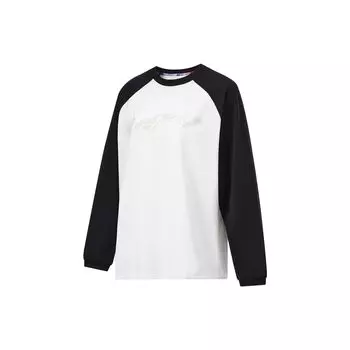 Li-Ning Color Block Moisture Wicking Quick Dry Knitted Raglan Sleeve Long Sleeve T-Shirt Women Tops Off-White Black ATLU024-1 M