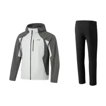 Li Ning Color Block молния капюшон удобный дышащий повседневный спортивный костюм мужской костюм AWBU009-2+AKLT838-1 S