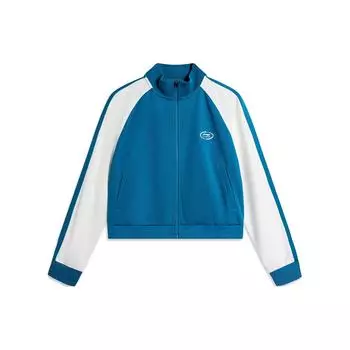 Li Ning Color Block молния воротник стойка приталенный кардиган свитшот женские свитшоты космически-голубой молочно-белый AWDU456-2 L