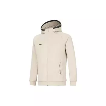 Li Ning Color Block Open Front Sports Long Sleeve Hoodie Men Hoodies Oatmeal-Gray AWDT993-4 S