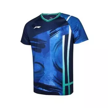 Li-Ning Color Block Round Neck Pullover Badminton Shirt Men tops Blue AAYR191-1 M
