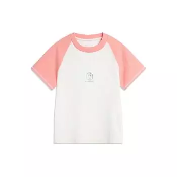 Li-Ning Цветные блоки круглый вырез Slim Fit короткий трикотажный короткий рукав футболка женские топы кремовый чайно-розовый AHSU342-2 S
