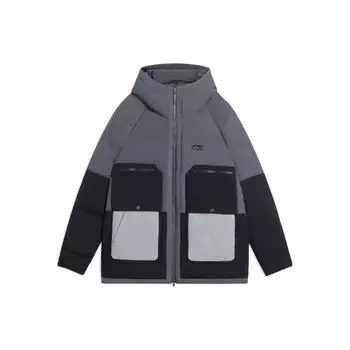 Li Ning Color Block Spliced Loose Casual Sports Down Jacket Men Outwear Cold-Sand-Black AYMS219-2 L