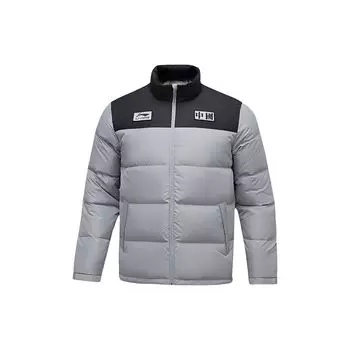 Li Ning Color Block теплая куртка-пуховик с воротником-стойкой мужская верхняя одежда серебристая AYMQ589-3 L
