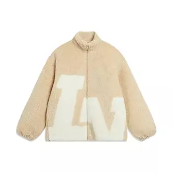 Li Ning Color Block теплая свободная короткая куртка из овечьего флиса унисекс куртка молочно-коричневого цвета AFDT947-3 L