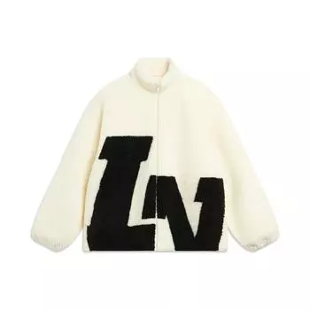 Li Ning Color Block теплая свободная короткая куртка из овечьего флиса унисекс куртка бумажно-белая AFDT947-1 L
