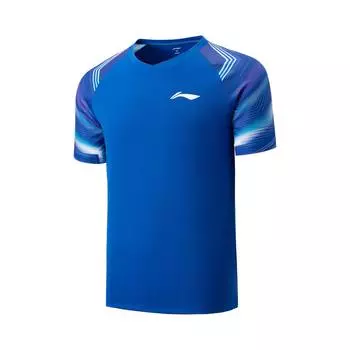 Li-Ning Color Block V-Neck Casual Short Sleeve T-Shirt Unisex Tops Storm-Blue AAYV157-5 M