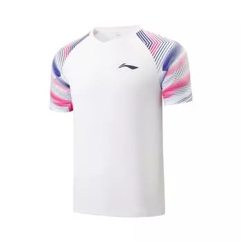 Li-Ning Color Block V-Neck Casual Short Sleeve T-Shirt Unisex Tops Standard-White AAYV157-2 S