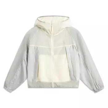 Li-Ning Color Block Zipper Hooded Casual Loose UV Protection Sun Protection Jacket Women jackets Mother-Of-Pearl-White AFDVA52-1 S