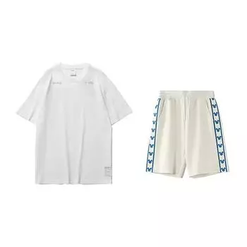 Li-Ning Colorful Letter Print Short Sleeve T-Shirt Comfortable Versatile Skin-Friendly Shorts Casual Sports Suit YHSU219-1+YKSV129-1 XL