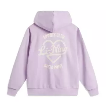 Li-Ning Comfortable Back Letter Heart Print Versatile Casual Simple Hooded Loose Pullover Sweatshirt Women sweatshirt AWDVJ46-3 XS