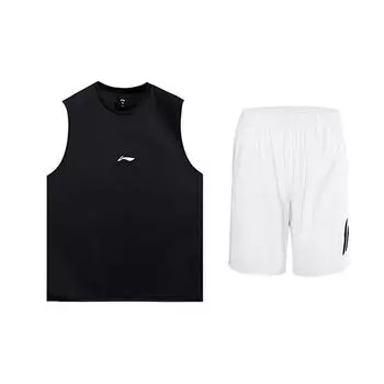 Li-Ning Comfortable Breathable Quick-Dry Vest And Fitted Shorts Casual Sports Set Unisex sets YVSV027-2+YKSU157-1 M