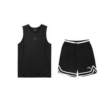 Li-Ning Comfortable Breathable Quick-Dry Vest And Striped Mid-Waist Shorts Casual Sports Set Unisex Sports Set Black YVSV031-1+YAPV001-1 M