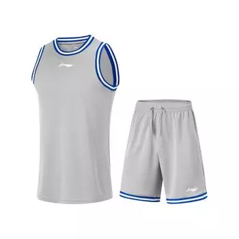 Li-Ning Comfortable Breathable Round Neck Pullover Top Casual Simple Sports Shorts Basketball Set Men sportswear Ultimate-Gray AATU043-8 S