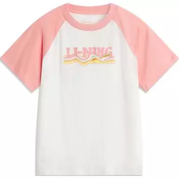 Li-Ning Comfortable Breathable Short Sleeve T-Shirt With Letter Splicing Women Tops Off-White Camellia-Pink AHSU356-1 S