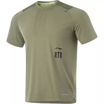 Li-Ning Comfortable Breathable Spliced Letter Round Neck Short Sleeve T-Shirt Men Tops Sandalwood-Green ATSU423-5 M